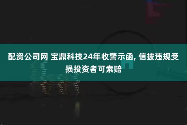 配资公司网 宝鼎科技24年收警示函, 信披违规受损投资者可索赔